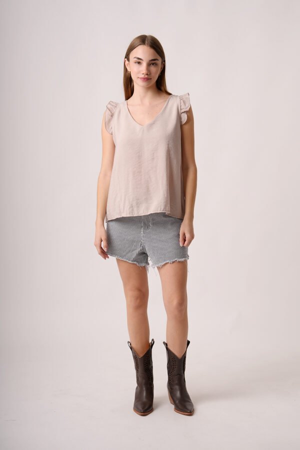 Musculosa cey premium liso para atar atras manga volado «GELA»