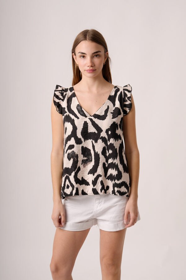 Musculosa cey premium estampado para atar atras manga volado «POL»