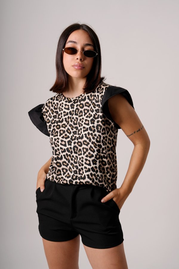 Musculosa merlina animal print mangas poplin "BIROS"