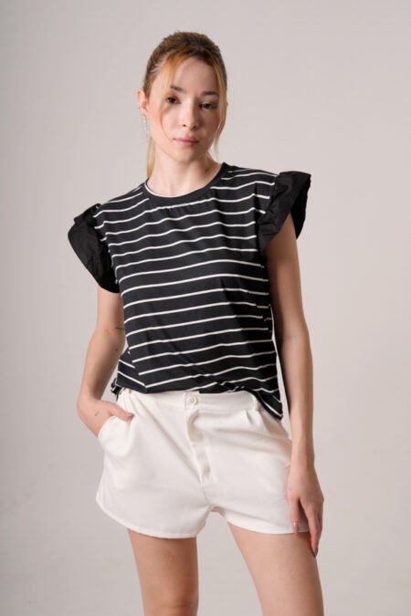Musculosa modal rayado grueso mangas poplin "BLOSS"