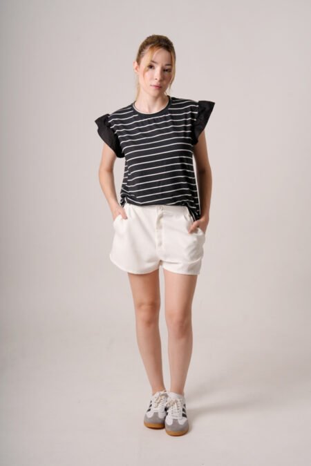 Musculosa modal rayado grueso mangas poplin "BLOSS" - Imagen 3