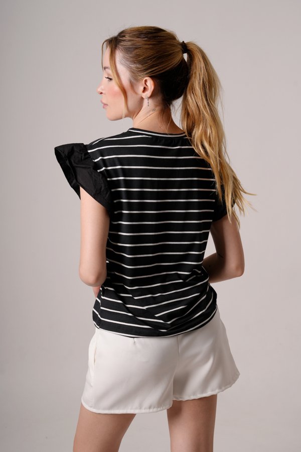 Musculosa modal rayado grueso mangas poplin "BLOSS"
