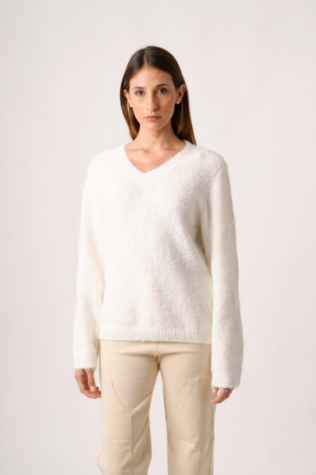 Sweater con lentejuelas delantero cuello v "DIANA"