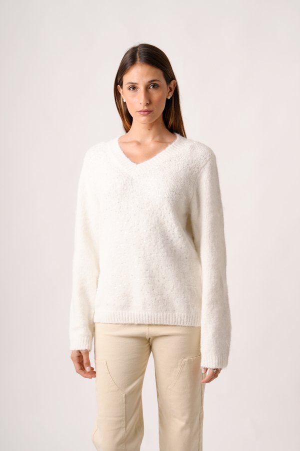 Sweater con lentejuelas delantero cuello v "DIANA"