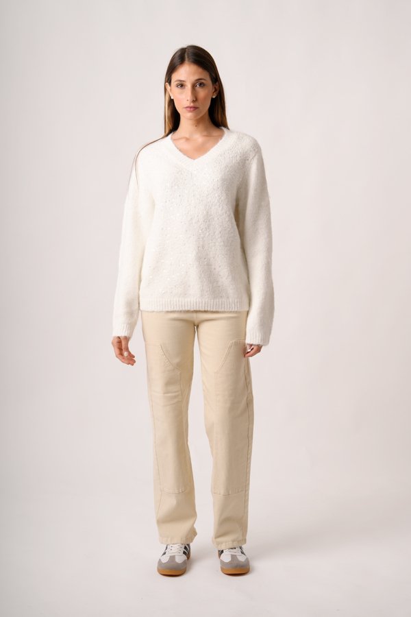 Sweater con lentejuelas delantero cuello v "DIANA"