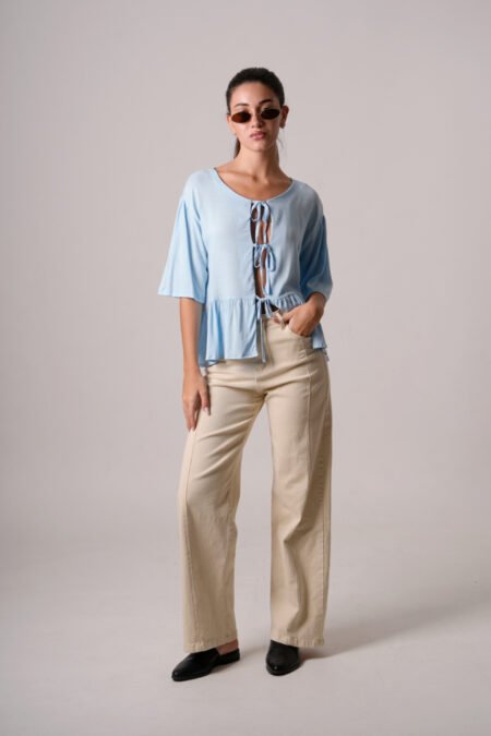 Blusa lino 3 moños "GIANA" - Imagen 3