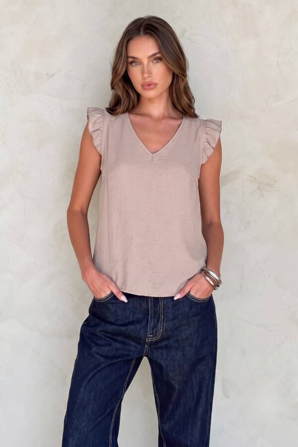 Musculosa cuello v cey premium liso tiras finas para atar atras y manga volado "GARY"