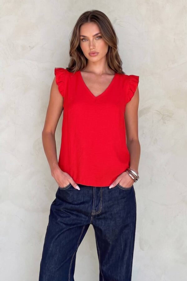 Musculosa cuello v cey premium liso tiras finas para atar atras y manga volado "GARY"