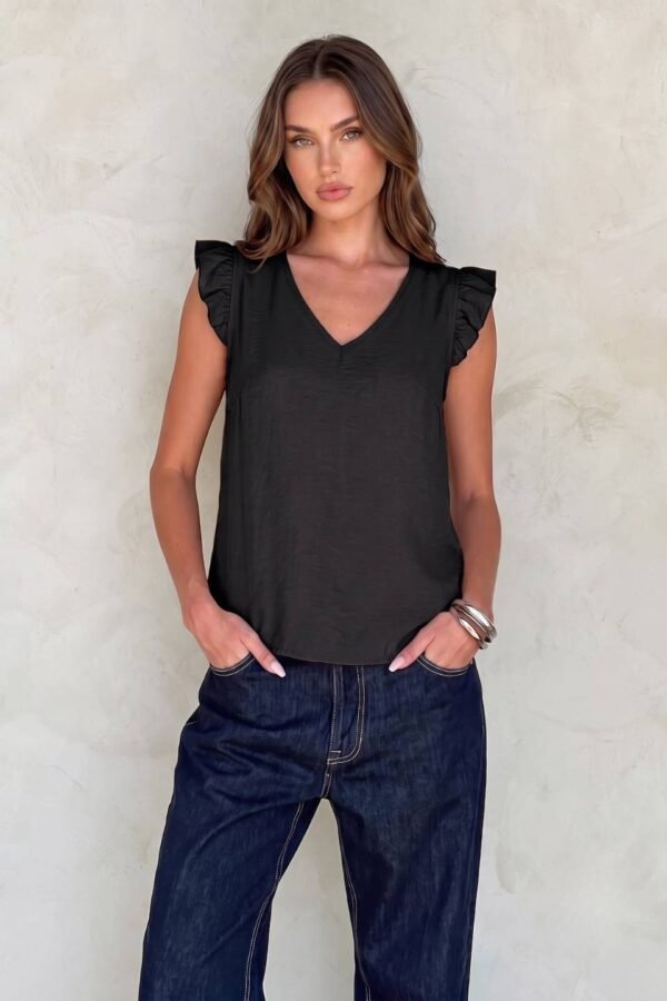 Musculosa cuello v cey premium liso tiras finas para atar atras y manga volado "GARY"
