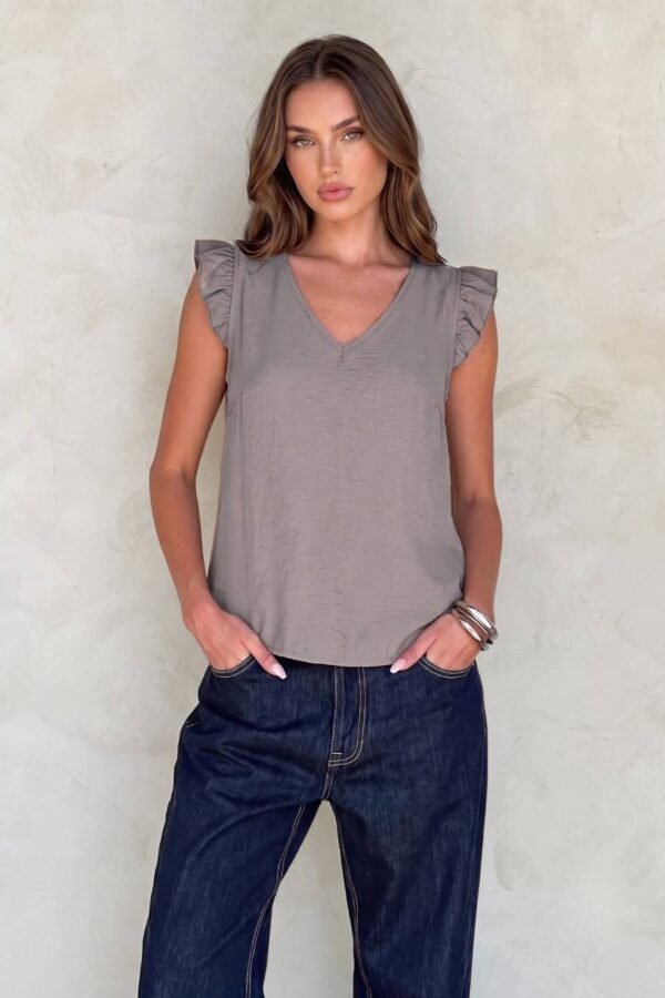 Musculosa cuello v cey premium liso tiras finas para atar atras y manga volado "GARY"