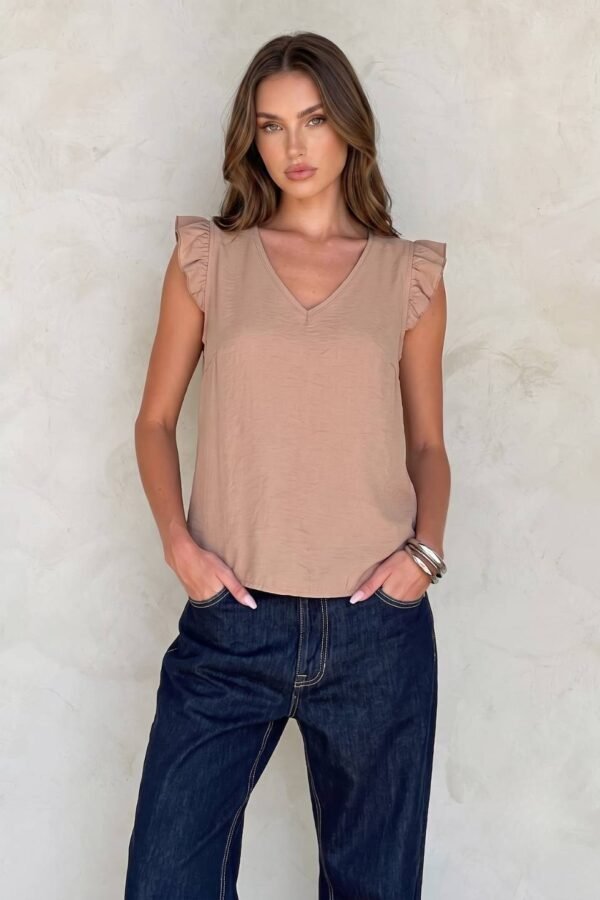 Musculosa cuello v cey premium liso tiras finas para atar atras y manga volado "GARY"