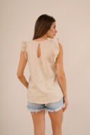 Musculosa con gota tela lino twill broderie "ITALY"