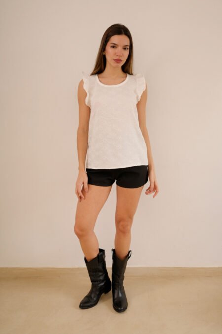 Musculosa con gota tela lino twill broderie "KALIA" - Imagen 4