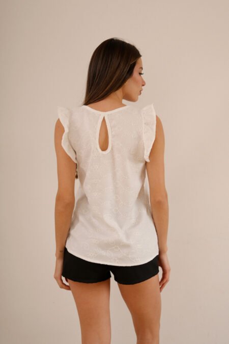 Musculosa con gota tela lino twill broderie "KALIA" - Imagen 3