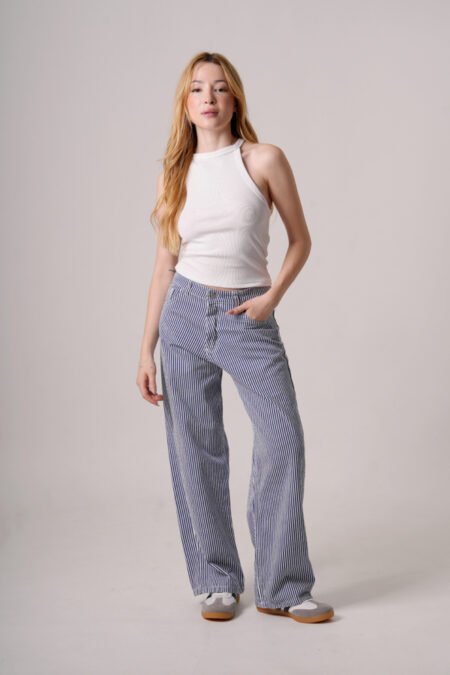 Wide leg gabardina rigida rayada "MACIEL"