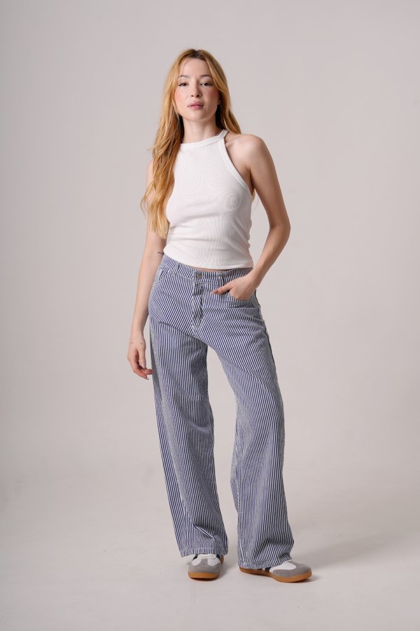 Wide leg gabardina rigida rayada "MACIEL"