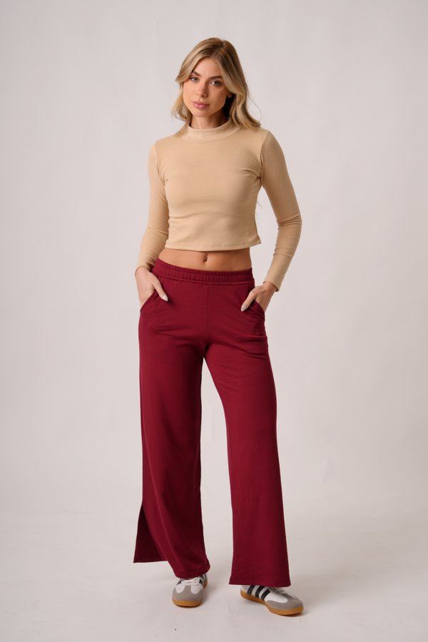 Palazzo wide leg rustico frizado con tajo "MAITE"