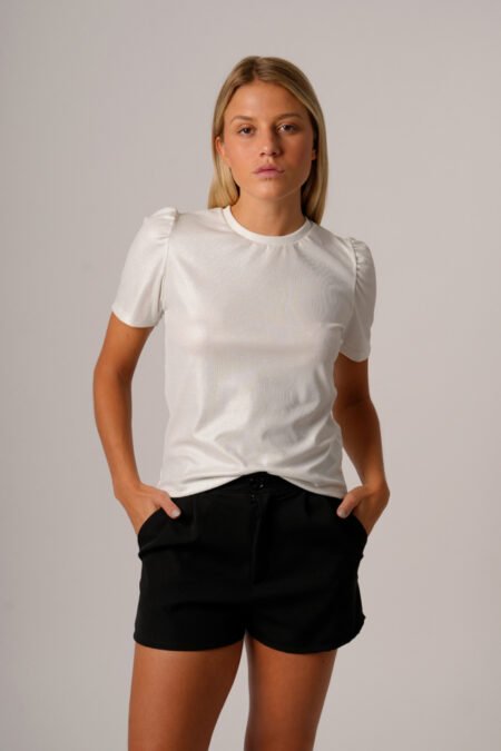 Remera morley foil brilloso con moño atras "MURA"