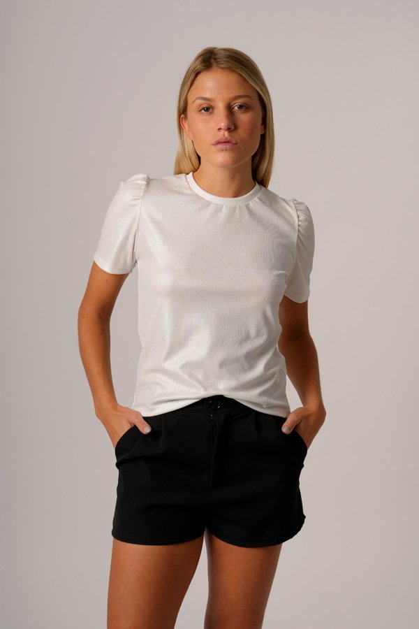 Remera morley foil brilloso con moño atras "MURA"