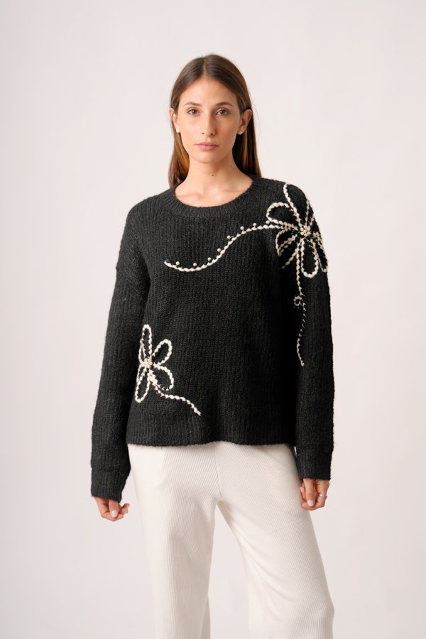 Sweater 2 flores con perlas "NICOLE"
