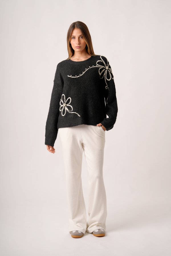 Sweater 2 flores con perlas "NICOLE"