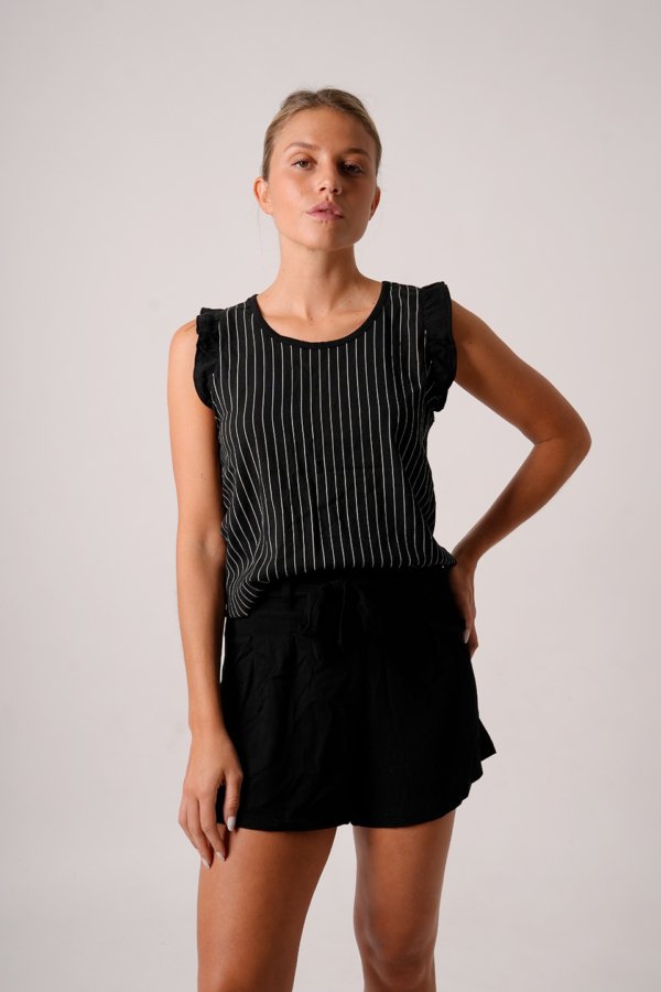 Musculosa lino rayado mangas lisas "NOLIA"