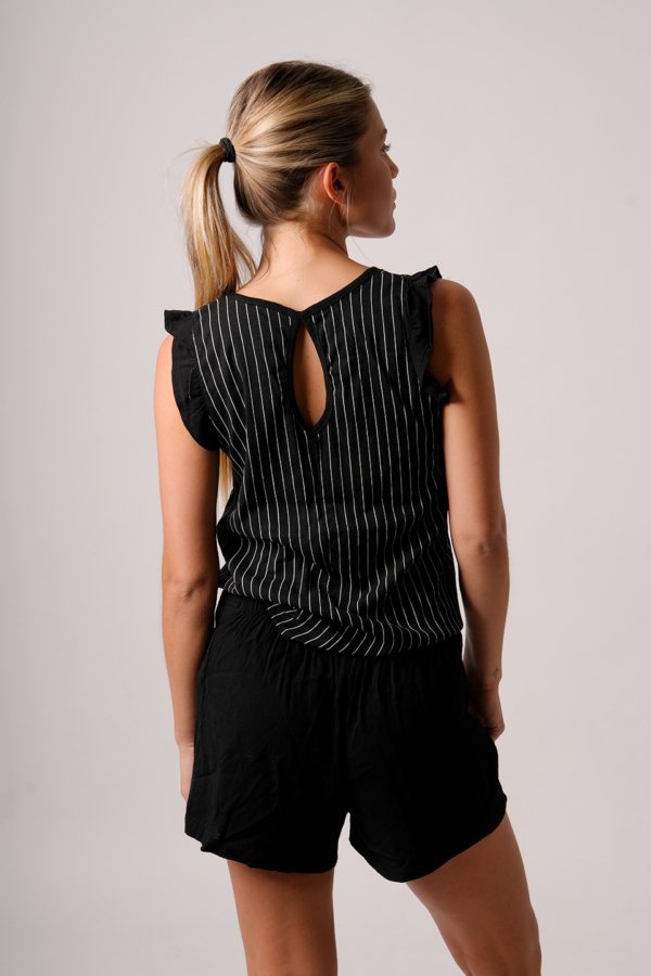 Musculosa lino rayado mangas lisas "NOLIA"