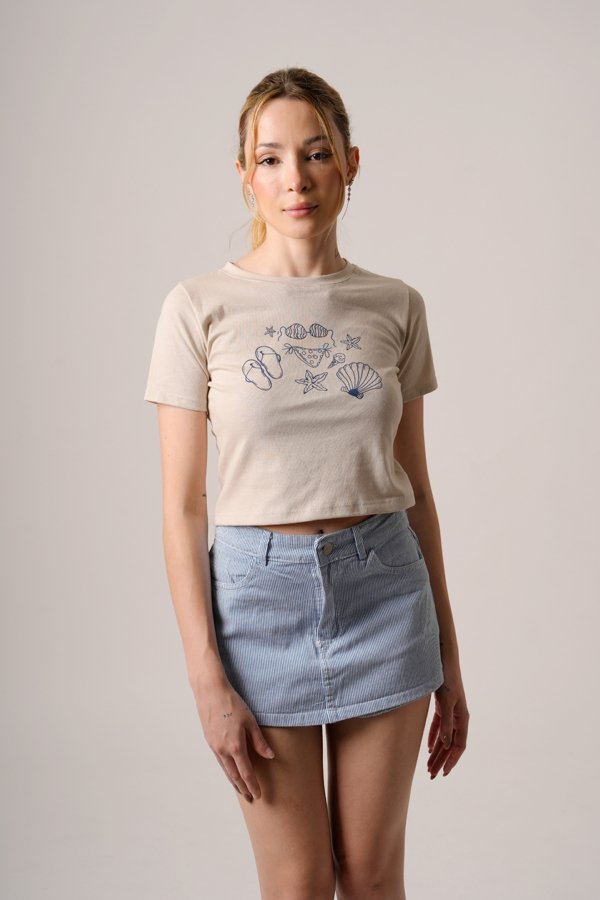 Remera corta algodon jersey peinado "PLAYA"