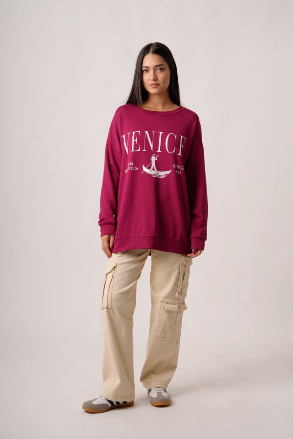 Maxibuzo rustico frizado cuello redondo "VENICE"