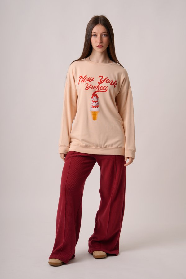 Maxibuzo rustico frizado cuello redondo "YANKEES"