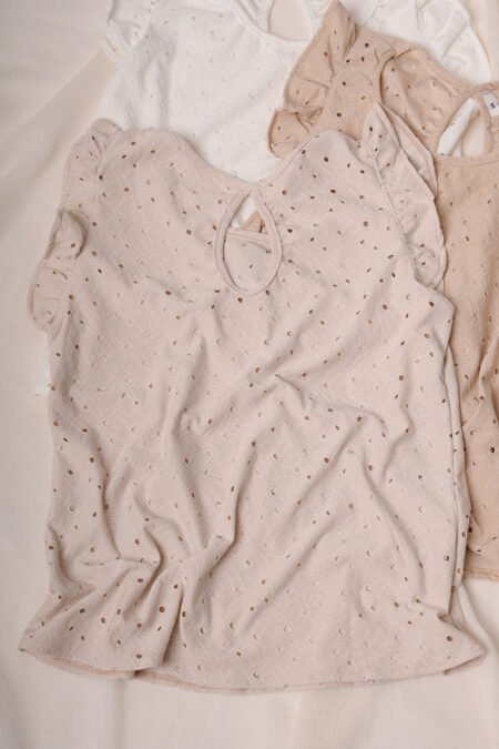 Musculosa broderie punto tela flor grande "ELINA" - Imagen 2