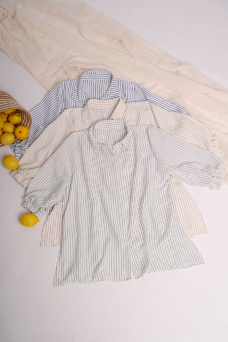 Camisa larga lino rayado manga fruncida "VIANY"