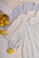Camisa larga lino rayado manga fruncida "VIANY"