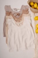 Musculosa cuello v cey premium liso tiras finas para atar atras y manga volado "GARY"