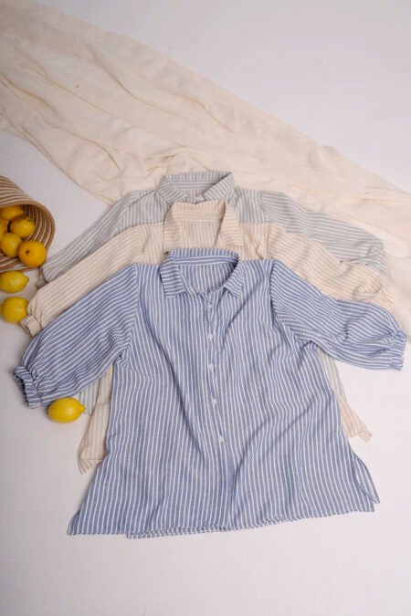 Camisa larga lino rayado manga fruncida "VIANY" - Imagen 2