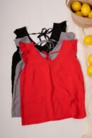 Musculosa cuello v cey premium liso tiras finas para atar atras y manga volado "GARY"