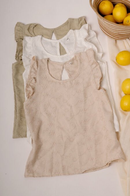 Musculosa con gota tela lino twill broderie "KALIA"