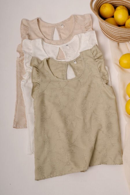 Musculosa con gota tela lino twill broderie "ITALY"