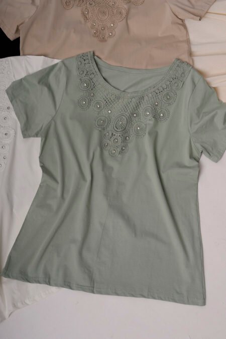 Remera manga corta lycra puntilla - tacha broderie "MARIA" - Imagen 2