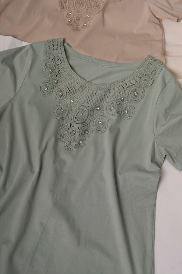 Remera manga corta lycra puntilla - tacha broderie "MARIA"
