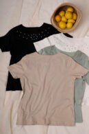 Remera manga corta lycra puntilla-tacha broderie "NADIR"