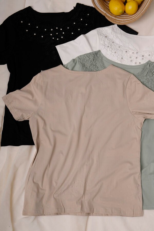 Remera manga corta lycra puntilla-tacha broderie "NADIR"