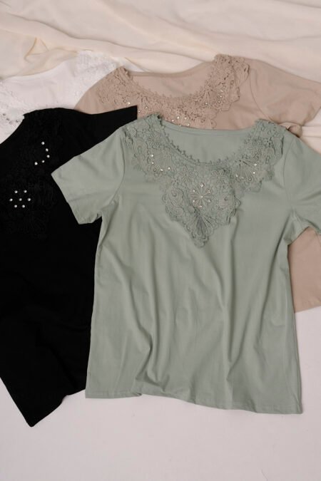 Remera manga corta lycra puntilla - tacha broderie "MURAT"