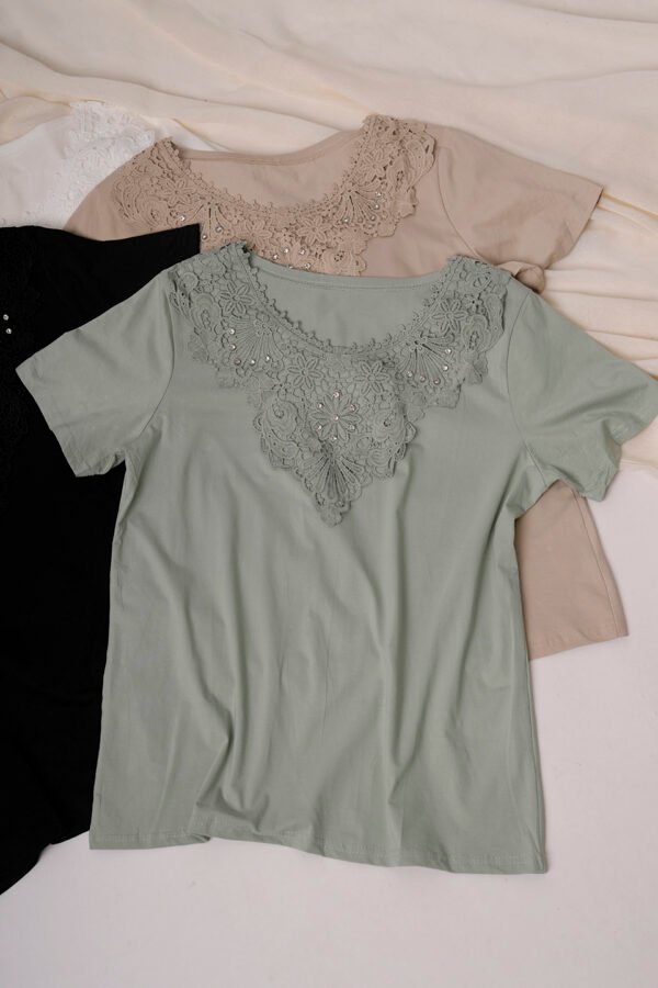 Remera manga corta lycra puntilla - tacha broderie "MURAT"