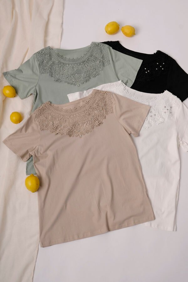 Remera manga corta lycra puntilla-tacha broderie "VETA"