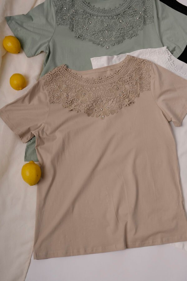 Remera manga corta lycra puntilla-tacha broderie "VETA"