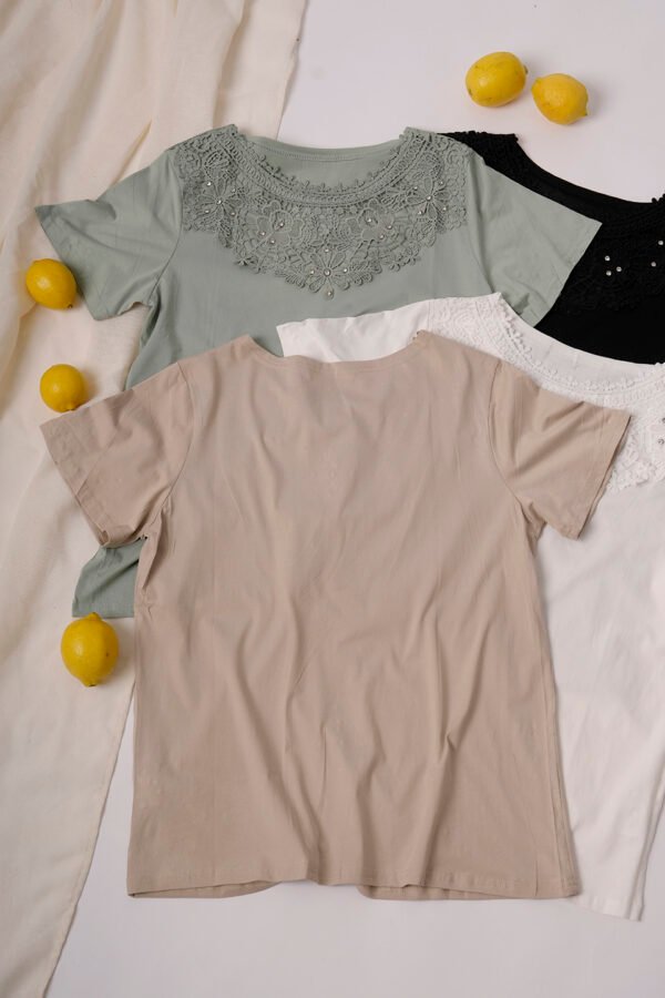 Remera manga corta lycra puntilla-tacha broderie "VETA"