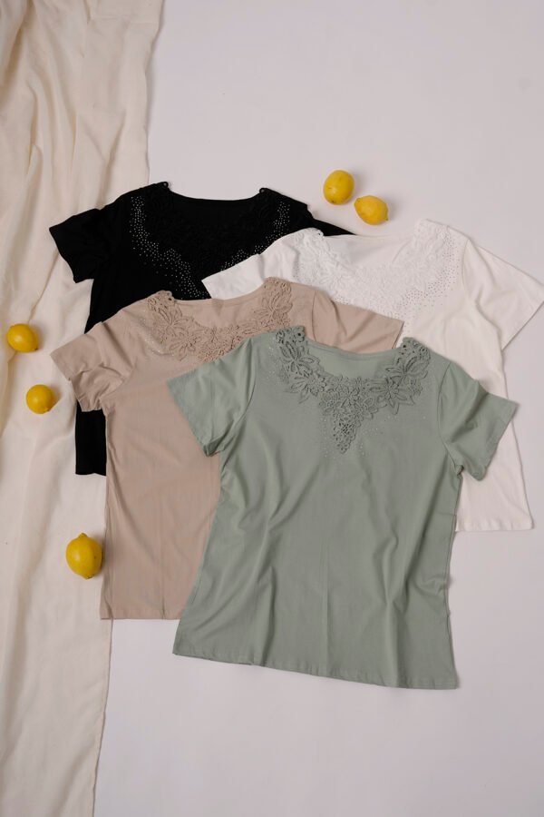 Remera manga corta lycra puntilla-tacha broderie "KRISTEN"