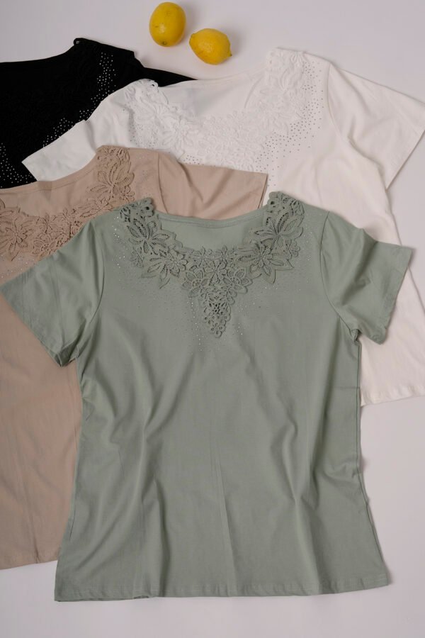 Remera manga corta lycra puntilla-tacha broderie "KRISTEN"