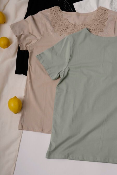 Remera manga corta lycra puntilla-tacha broderie "KRISTEN" - Imagen 4